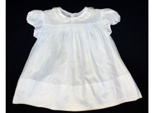 Infant's Dress - Size 3 to 6 Months Baby Frock - Sheer White with Smocking 
