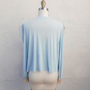 Vintage 1940s Lingerie, Light Blue Bed Jacket with Long Sleeves and Lace Trim - Fashionconservatory.com