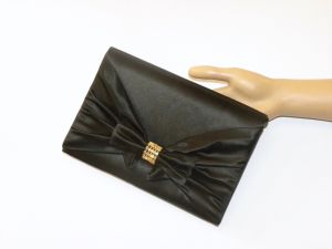 80s Black Satin BOW Evening Bag Rhinestone Shoulder Bag Clutch  - Fashionconservatory.com