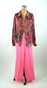 1960s bell bottoms pink polyester double knit cuffed flared pants Size S/M