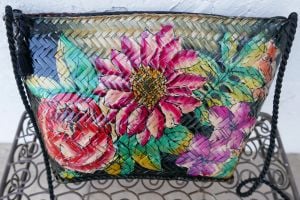 Vintage 1950s Painted Purse, Floral Handbag, Gift for Her