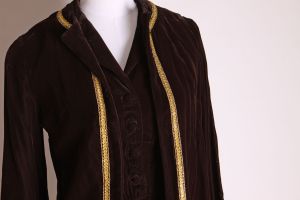1970s Dark Chocolate Brown Velvet Sleeveless High Collar Two Piece High Waisted Jumpsuit with Jacket - Fashionconservatory.com
