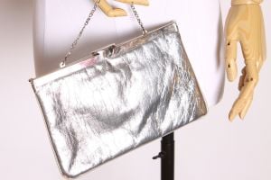 1950s 1960s Silver Metallic Foil Clutch Purse