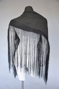 edwardian shawl | 1920s black silk shawl | vintage 20s silk fringe wrap | square, one size - Fashionconservatory.com