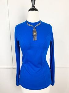 Vintage 1970's Peacock Blue Knit Tunic | Size Medium | 34'' to 36'' Bust | Perfect Condition