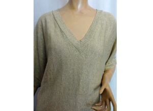 Vintage 1980s Gold Metallic Disco Sweater Batwing Top Beige Pullover by Dots |L - Fashionconservatory.com