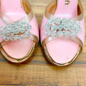 Vintage 1950s Pink Slingback Stiletto Heels | Size 5.5B | 9'' Long inside | 4'' Heels | Pinup Cha Cha - Fashionconservatory.com