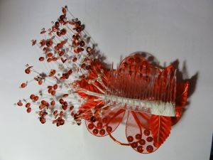 Vintage 80s Red Flower Comb with Sequins and Beads Hair Accessory Wedding Prom Fascinator - Fashionconservatory.com