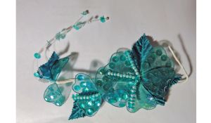 Vintage 80s Aqua Blue Green Beaded Flower with Sequins For Hat Making Millinery Wedding Prom Sewing