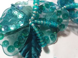 Vintage 80s Aqua Blue Green Beaded Flower with Sequins For Hat Making Millinery Wedding Prom Sewing - Fashionconservatory.com