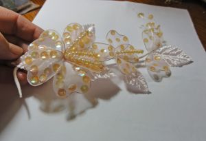 Vintage 1980s Off White Beaded Flower Trim with Sequins For Hat Making Millinery Bridal Prom Sewing