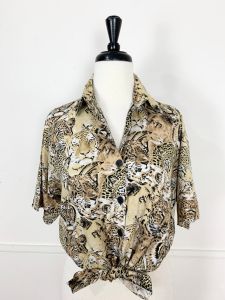 Vintage 1990's Animal Print Rayon Button Down Top | Made by Jeri Maque | Bust 42'' | Waist 40'' - Fashionconservatory.com