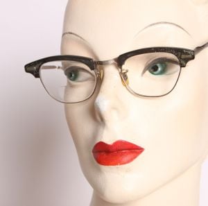 1950s Steel Gray Plastic Confetti Half Moon Lucite and Metal Eyeglasses - Fashionconservatory.com