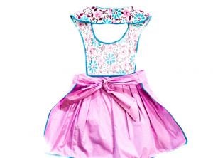 1950s Child's Lavender Apron with Daisy Flowers - 50s Cotton Pinafore Smock - Girls Size 6 to 8 - Fashionconservatory.com