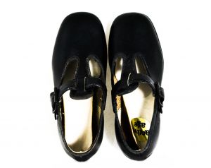 Size 7.5 Toddler Girl Shoes - Black Leather Mary Jane Style - 1950s 60s Young Child T-Strap 7 1/2 D - Fashionconservatory.com