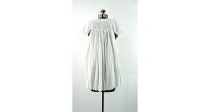 Edwardian Christening dress white semi-sheer cotton embroidered infant baptism dress