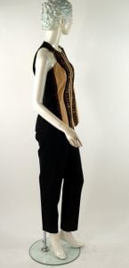 1990s pantsuit Linda Segal animal large cat leopard print long vest slim pants Size 6 - Fashionconservatory.com