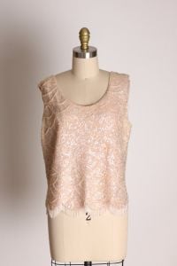 1950s Light Pink Sleeveless Sequin Beaded Fringe Mermaid Wool Blouse - M - Fashionconservatory.com