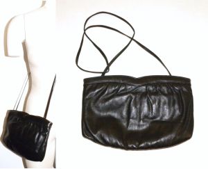 70s Black Leather Shoulder Bag | MOD Disco MARDANE New York Pouch CLUTCH | 11.5'' x 7.5'' x 1''