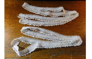 Lot of 2 Antique Handmade Crochet Lace Edging Trim Wedding Insertion Lace White Cotton 100'' by 1''