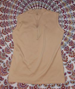 M/ 60s Vintage Nude Mod Tank Top, Tan Mock Neck Polyester Top, Sleeveless High Neck Shirt - Fashionconservatory.com