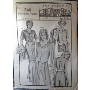 Vintage Blouse Pattern 346 by Designer Ann Person Collectibles |Variety of Styles, Bust Sizes 30-46
