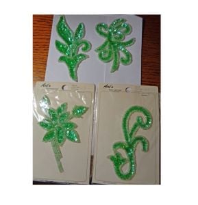 Vintage 80s NOS Green Sequin & Beaded Flower Applique Trim Sewing Crafting Embellishments Decor