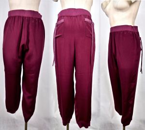 90s Y2K St John Track Suit | Silk Jacket & Pants | Burgundy Maroon Leisure Wear | Fits SMALL - Fashionconservatory.com