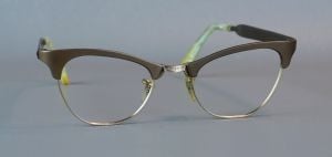 Vintage 1950s Deadstock Eyeglass Frames, Brushed Bronze Aluminium, NWT, 50s Cateye Frames