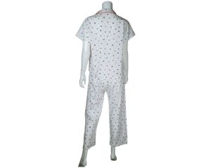 Vintage 1960s Unused Pyjamas Printed White Cotton NOS Summer Pajamas Ladies M - Fashionconservatory.com