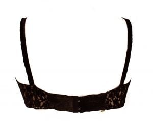 Size 38B 1950s Underwire Bra - Black Sheer Lace with Pink Illusion Cups & Satin Straps - Sexy 50s  - Fashionconservatory.com