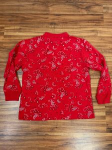 1990's Vintage Unisex Red Cotton Bandana Print Henley | Single Stitch | Chest 42'' | Rockabilly - Fashionconservatory.com