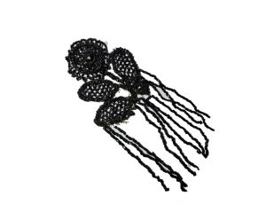 Black Jet Glass Bead Applique Medallion ''As Is'' Fringed Victorian Mourning Antique Trim