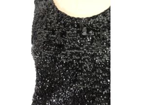 Beaded Black Vintage 1950s Sweater Shell Tank Top Sequins & Fringe - As Is - Fashionconservatory.com