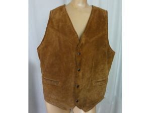 Suede Leather Vintage 1970s Western Vest Sherpa Cowboy Vest Boho Hippie Made in USA Unisex | XL - Fashionconservatory.com