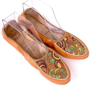 Vintage 60s Psychedelic Hostess Metallic Slipper House Shoes w/ Travel Case | Size 7-8 - Fashionconservatory.com