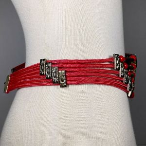 L Vintage 80s Red Metal Chunky Glam Rocker Adjustable Fashion Statement Belt - Fashionconservatory.com