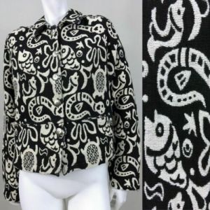 Vintage 1990s New Identity Black/White Snake Tapestry Boxy Jacket Oversized Turtle Fish | L