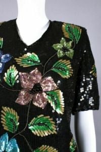 Vintage 1980s NOS Eves Allure Floral Sequin Cocktail Skirt Top Dress Set 80s | M/L - Fashionconservatory.com