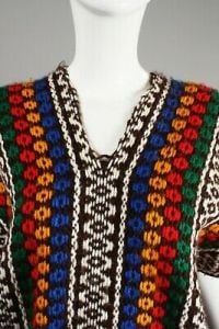 Vintage 1970s Colorful Guatemalan Huipil Hand Loomed Poncho Fair Trade | OS - Fashionconservatory.com
