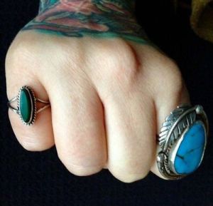 Size 5.5 Vintage 1940s Malachite or green turquoise Sterling Silver Pinky Ring - Fashionconservatory.com