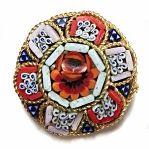 Vintage 1930s Micro Mosaic Glass Italian Millefiori Round Brooch Pin - Fashionconservatory.com