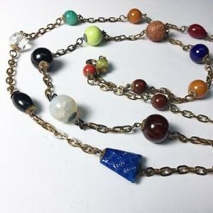 Vintage 1920s Art Deco Rare 63'' XL Long Bohemian Glass Mixed Bead Chain Necklace - Fashionconservatory.com