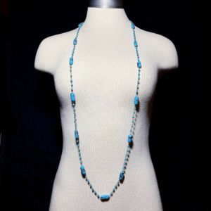 Vintage 70s Garden of the Gods Southwest Blue Murano Art Glass Necklace Long 47'' - Fashionconservatory.com