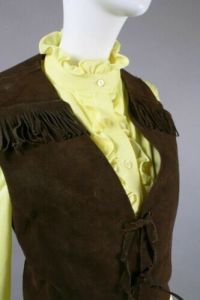 XS/S Vintage 1960s Chap-Parel Brown Suede Leather Vest Womens Fringe Western - Fashionconservatory.com