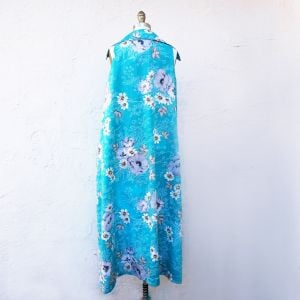 70s Comfortable Floral Maxi Hawaiian Dress in Bright Blue, X Large Size - Fashionconservatory.com