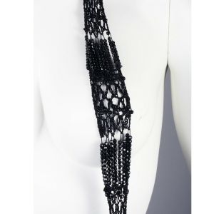 74'' Vintage 20s Art Deco Antique Black Beaded Sautoir Necklace Tassel or Lariat Belt - Fashionconservatory.com