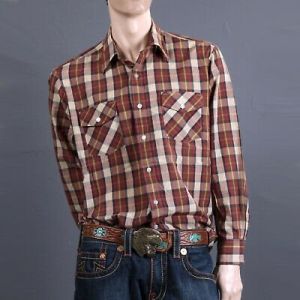 Vintage 1970s Western Plaid Shirt Pearl Snap Buttons Cowboy Rockabilly | L - Fashionconservatory.com