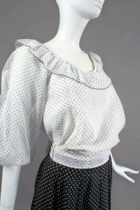 Vintage NOS 70s Elissa Black White Polka Dot Prairie Dress Skirt Blouse Set Ensemble Deadstock | S - Fashionconservatory.com