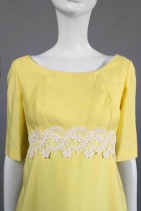 Vintage 1960s Yellow White Embroidered Maxi Cocktail Dress Party Empire | S - Fashionconservatory.com